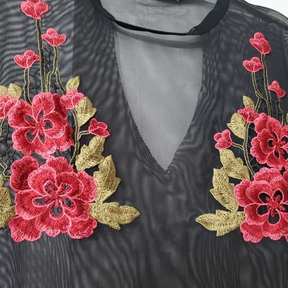 Wink Sheer Black Blouse with Red Floral Embroidery - Picture 2 of 5